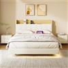 BRILVERDE Letto imbottito 140x190 cm, letto matrimoniale sospeso con LED e USB, testata con spazio di archiviazione, struttura del letto con rete a doghe, letto per ragazzi, PU, bianco (bianco