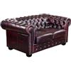 Vente-unique-Divano Chesterfield a 2 posti 100% pelle di bufalo Cherry - BRENTON