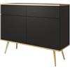 3E 3xE living.com Cassettiera, nero, gambe dorate, 107 x 85 x 39 cm