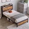 YuQozii Letto singolo in metallo, 90 x 200 cm, con testiera e rete a doghe in metallo, per adulti, bambini, ragazzi, colore nero