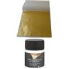 Blattgold-Blattsilber 50 Fogli Foglia d'oro d'Imitazione per Arte, Doratura Artigianale & Decorazione 13,5 x 13,5 cm + 1 x Emulsione di Colla 50ml
