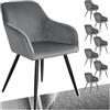 tectake® Set 8 Sedie Sala da Pranzo Effetto Velluto, Sedie Soggiorno con Morbida Imbottitura, Seduta Ergonomica, Poltrone Velluto Versatili, Sedie Design Moderno - Grigio/Nero