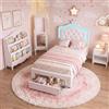 DADEA Letto Bambina 90x200 con LED, Letto Singolo Bambina con Testiera, Letto90x200 LED con Cassetti Letti Cameretta Ragazza Letti Singoli Imbottito con Doghe LettoCameretta Singolo, Nessun Materasso