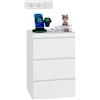 Songvas Cassettiera, Larghezza 40 cm, con 3 Cassetti, 2 Prese CA e 2 Porte USB, Mobiletto con Presa Elettrica, Moderno, Bianco, 40 x 35 x 60 cm