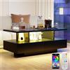 YU YUSING Tavolino da Caffè con LED 2 Cassetti, 2 Ripiani Portaoggetti, 60000 Colori di Luce Regolabili, Telecomando, Controllo APP, Modalità Musica, Moderno, Nero, 105 x 50 cm