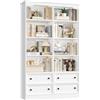 FirFurd 180 cm Libreria Grande, Libreria Verticale a 8 Scomparti, Bianco | Vetrina Espositiva con 4 Cassetti,Scaffale Portaoggetti,Stile Nordico,per Soggiorno, Studio e Ufficio,100x30x180 cm