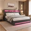 WOBOPCG Letto matrimoniale imbottito 140x200, letto contenitore idraulico comodino con funzione di caricamento LED letto matrimoniale con spazio contenitore letto funzionale letto contenitore letto