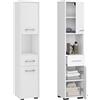 Home Collective Mobile da bagno stretto bianco con 2 ante e cassetto, alto 140 cm, largo e profondo 30 cm