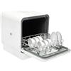 OUKANING Mini lavastoviglie con 4 programmi (standard/intensivo/veloce/frutta), lavastoviglie da tavolo compatta, lavastoviglie indipendente da tavolo 6 l, serbatoio dell'acqua per 4-6 persone, bianco