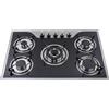 Repomanda Piano cottura a gas a 5 fuochi, 77 x 51 cm, vetro rivestito nero/argento, regolazione fine a 180°, 63% TH 2000Pa, piano di lavoro da incasso, impulso elettrico, 11,2 kg, con supporto per pentole