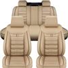 XFANGNB Coprisedili Auto in Pelle per Alfa Romeo Giulietta(940) RZ(162D) Mito (955) Stelvio(949), Set Completo Fodere Anteriori e Posteriori Copri Sedili Impermeabili Antiscivolo Accessori,B/Beige