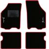 QUEMAR Tappetini Auto compatibili con Lancia Ypsilon 3 porte 2003-2011/ Kit Tappeti Moquette e Gomma su Misura (Set 2 Anteriori + 2 Poster.)/ Ricami e Colori Personalizzati (Bordo Rosso, 2 Ricami)