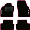 QUEMAR Tappetini Auto per Polo VI dal 2017, Bordo Rosa, 2 Ricami | AW1 - AE1 / Kit Tappeti Moquette e Gomma su Misura / Set 2 Anteriori + 2 Posteriori / Ricami e Colori Personalizzati