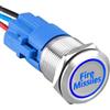 ETOPARS Acciaio Inossidabile 19mm Momentaneo Interruttore a Pulsante 12V 5A Interruttore a Levetta Auto Impermeabile Metallo Interruttore a Bilanciere con Filo Blu Luce Fire Missile