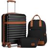 KONO Set di valigie Valigia bagaglio a mano ABS+PC Hardshell Travel Trolley con serratura TSA e 4 ruote Spinner, Nero/Marrone, 20 Inch Luggage Set, Valigia da viaggio leggera con guscio rigido
