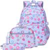 Hixingo 3 Pezzi Zaino da Scuola Media Elementare, Zaino da Scuola Leggero Grande Capacità con Borsa Termica e Astuccio Zainetto per Bambini Bambina (18L,Viola)