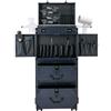 PINYELIN Valigetta per cosmetici, con serratura per trucchi, con ruote, beauty case, cosmetici, trolley, trucco, con cassetto, Blu, 38*25.5*82cm, moderno