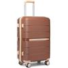 British Traveller Bagaglio a Mano 56x37x22 cm Valigia Trolley Rigida 4 Ruote, Marrone