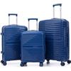 R.Leone Valigia da 1 Fino a Set 3 Bagaglio a mano 55x40x20 Ryanair, Medio, Grande Ultra Strong Antiurto Trolley leggero 8 ruote Polipropilene 6080 (Blu, Set 3 Pezzi S M L)