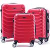 R.Leone Valigia da 1 pezzo Fino a Set 4 Trolley Rigido grande, medio, bagaglio a mano e beauty case 8 ruote in ABS 2026 (Rosso, Set 3 S M L)