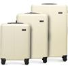 WITTCHEN Stripes Line Set di valigie 3 pezzi | (36/65/96 L) in ABS rigido, 4 ruote 360°, lucchetto a combinazione & manico telescopico | Valigia cabina/media/grande - Colore: Crema