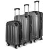KeepGoon Set di 3 valigie da viaggio, trolley con 4 ruote e lucchetto, custodia rigida in ABS, manico telescopico S-M-L, grigio scuro, 77×49×28cm