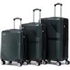 R.Leone Valigia da 1 Fino a Set 4 Trolley Rigido grande, medio, bagaglio a mano 55x40x23 cm Wizz, ITA Airways e bagaglio 45x36x20 cm EasyJet in ABS 8005 (Verde Scuro, Set 3 Pezzi S M L)
