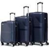 R.Leone Valigia da 1 Fino a Set 4 Trolley Rigido grande, medio, bagaglio a mano 55x40x23 cm Wizz, ITA Airways e bagaglio 45x36x20 cm EasyJet in ABS 8005 (Blu, Set 3 Pezzi S M L)