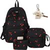 Knubbuf 3 Piece Bow Backpack Set for Girls, Cute Kawaii Bow Backpack for Girls, Aesthetic Large Capacity School Bags for Girls, Girl School Bag and Lunch Box Set (Cherry Black)