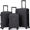 R.Leone Valigia da 1 Fino a Set 4 Trolley Rigido grande, medio, bagaglio a mano e bagaglio EasyJet 45X36X20cm 4 ruote in ABS 9002 (Nero, Set 3 Pezzi S M L)