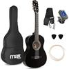 MAX SoloArt - Chitarra acustica 3/4 per bambini dai 6 anni in su, con custodia, plettro, tracolla e accessori per corde, chitarra 3/4 per bambini dai 6 anni in su, colore: Nero