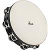 XDrum TMF10-BK Tamburello 10 con Pelle - Tamburello da 10 - 16 Coppie di Jingles in Acciaio Inox - Doppia Fila - Pelle Naturale Selezionata - Cornice in Acero Nera - Manico Ergonomico - Nero