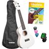 Cascha Concert - Ukulele Linden White Set (incl. Bag, 3 Picks, Book, Tuner)