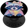 Kawaii Whimsical Pastel Woodland Face Gr Blue Raccoon Ritratto Amante Animali Grafica Occhiali Rosa PopSockets PopGrip Adesivo