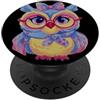 Kawaii Whimsical Pastel Woodland Bird Gr Blue Owl ritratto amante degli animali grafico occhiali rosa fiocco PopSockets PopGrip Adesivo