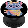 Kawaii Whimsical Pastel Feline Face Grap Blue Cat Portrait Cat Amante Grafica Rosa Occhiali Floreale PopSockets PopGrip Adesivo