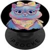 Kawaii Whimsical Pastel Feline Face Grap Blue Cat Portrait Cat Lover Graphic Occhiali Rosa Giallo PopSockets PopGrip Adesivo