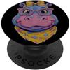 Kawaii Whimsical Pastel Safari Face Grap Blu ippopotamo ritratto amante degli animali grafica rosa occhiali floreale PopSockets PopGrip Adesivo