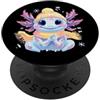 Aquatic Pet Lover Whimsical Character Gr Carino Axolotl Kawaii Anfibio Ritratto Grafico Inverno Blu PopSockets PopGrip Adesivo