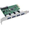 Inline Scheda USB PCIe a 4 porte, USB-A 3.2 Gen. 1, alimentazione SATA, hot plug, trasferimento dati veloce fino a 5 Gbps, 7666M