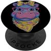 Kawaii Whimsical Pastel Safari Face Grap Blu Ippopotamo Ritratto Amante Animali Grafica Occhiali Rosa Giallo PopSockets PopGrip Adesivo