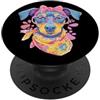 Stylized Canine Character Face Graphics Blue Doberman - Occhiali rosa con ritratto floreale per amanti dei cani PopSockets PopGrip Adesivo