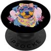 Kawaii Whimsical Pastel Puppy Face Graph Blue Dog Portrait Dog Lover Graphic Occhiali Rosa Floreale PopSockets PopGrip Adesivo