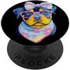 Kawaii Whimsical Pastel Puppy Face Graph Blue Dog Portrait Dog Lover Graphic Occhiali Rosa Floreale PopSockets PopGrip Adesivo