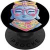 Zen Lover Whimsical Peaceful Character G Blue Buddha Kawaii Spiritual Portrait Graphic Occhiali Rosa PopSockets PopGrip Adesivo