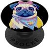 Kawaii Whimsical Pastel Puppy Face Graph Carino carlino ritratto amante dei cani grafico rosa occhiali fiocco floreale PopSockets PopGrip Adesivo