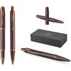 PARKER IM Professionals - Set di penne a sfera e penna roller in bianco e nero con incisione, penna premium | confezione regalo | personalizzato | inciso | Anniversario (Burgundy)