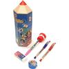 Scuola Set Me contro Te MATITONE STATIONERY 5 pezzi 1 PENNA PUNTA FINA + 2 PENNE GEL + TEMPERINO + GOMMA + omaggio portachiave paillettes