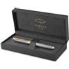 PARKER Sonnet penna stilografica, argento cesellato, dettagli placcati in oro, pennino sottile 18 K - Confezione regalo