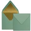 FarbenFroh by GUSTAV NEUSER 10x buste quadrate - 15,5 x 15,5 cm - Colore: verde eucalipto (carta riciclata) - foderato con carta metallizzata oro - Incollaggio a umido - per inviti e saluti cari